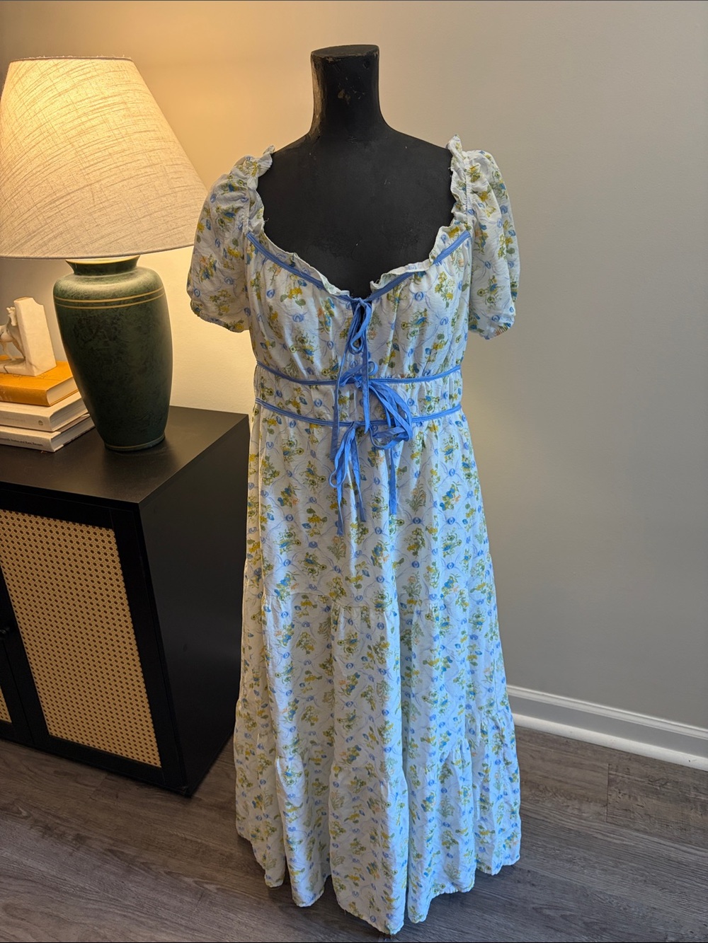 Blu Pepper Regency Milkmaid Cottage Garden Floral Maxi Dress Large Puff Sleeve